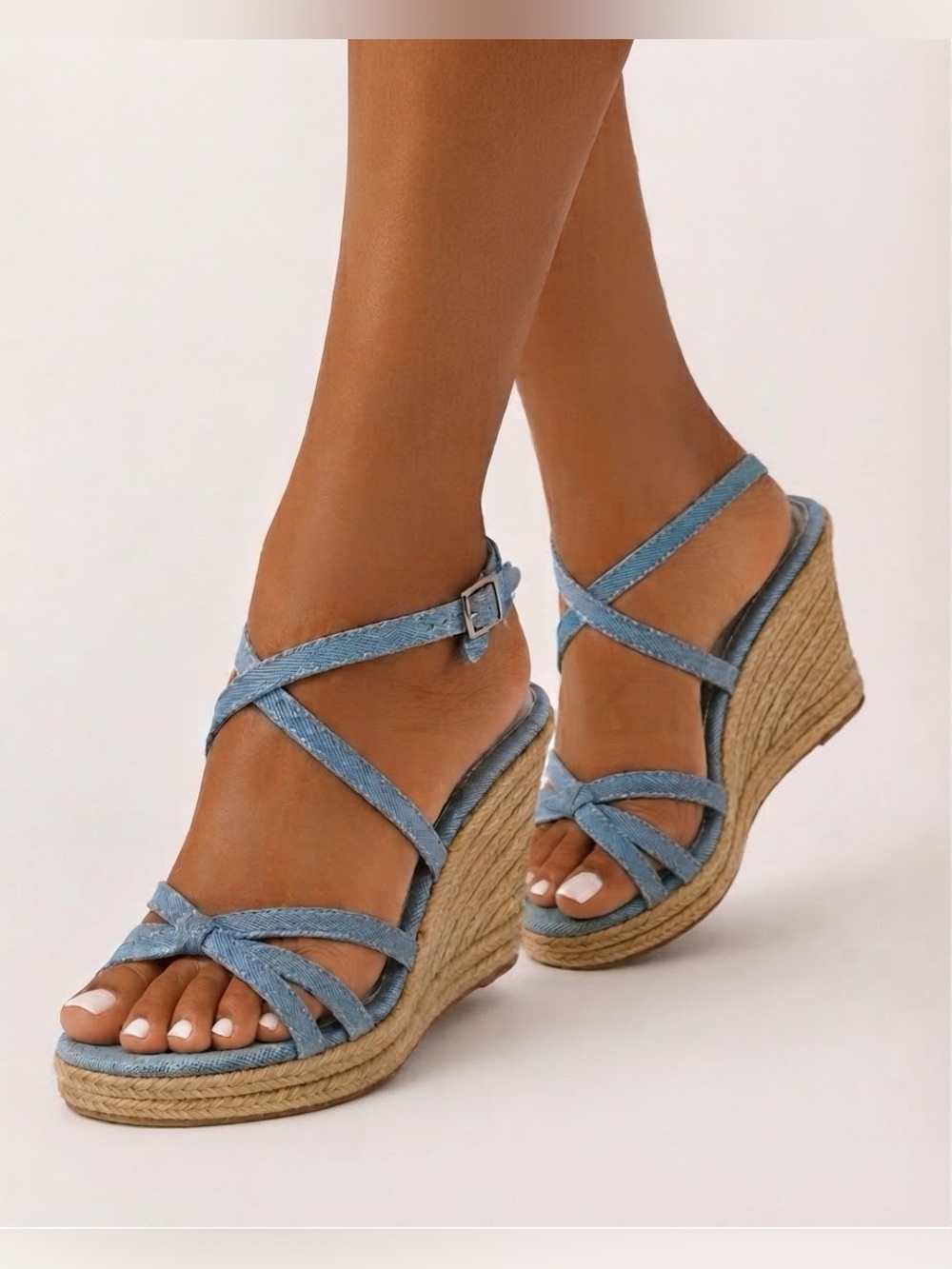 Montego Bay Club Denim Espadrille Wedge Sandals - Light Blue - Size 8